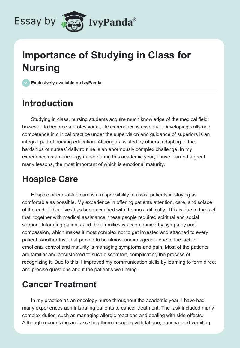 Importance of Studying in Class for Nursing. Page 1