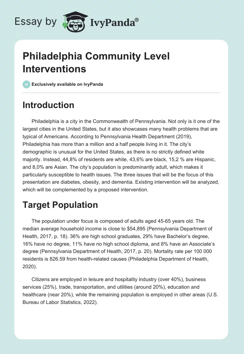 Philadelphia Community Level Interventions. Page 1