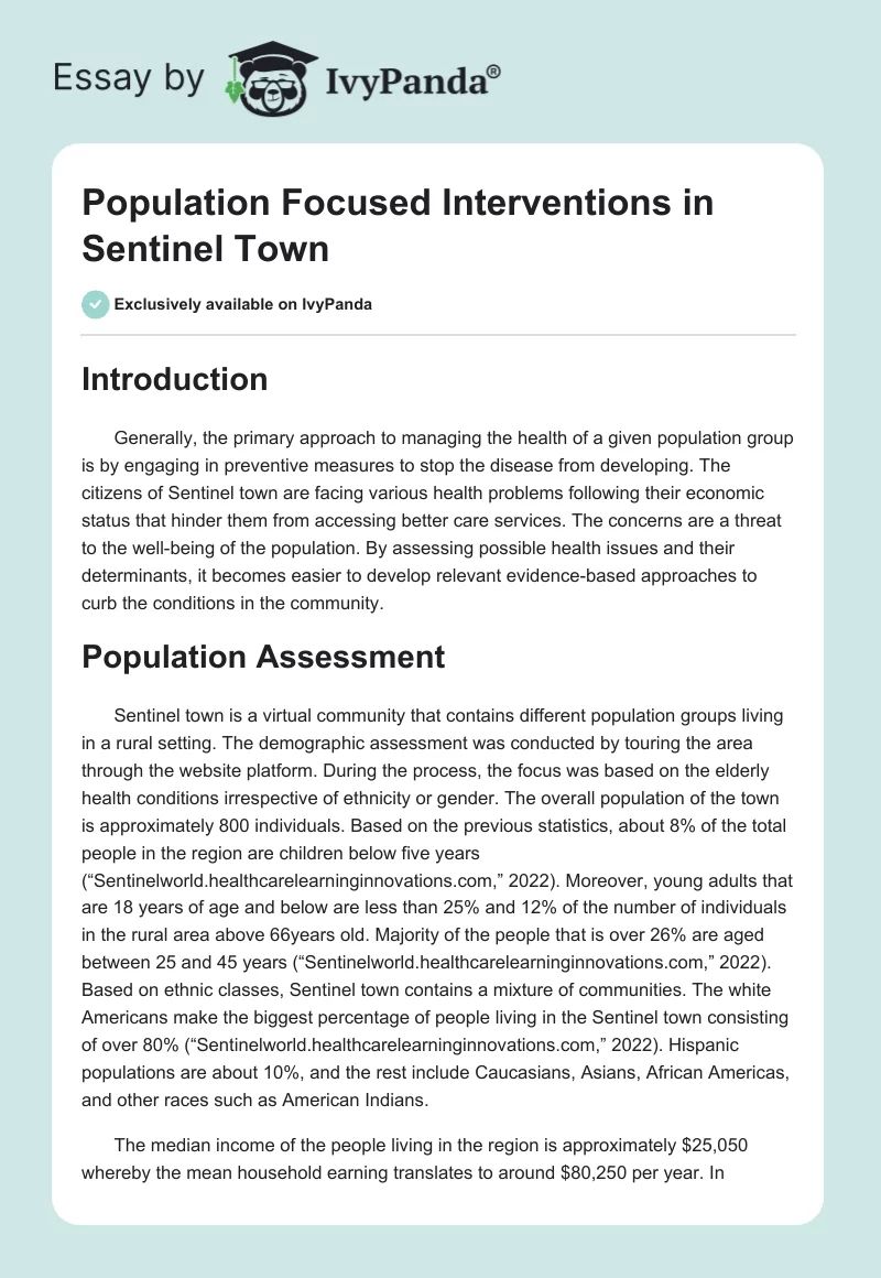 Population Focused Interventions in Sentinel Town. Page 1
