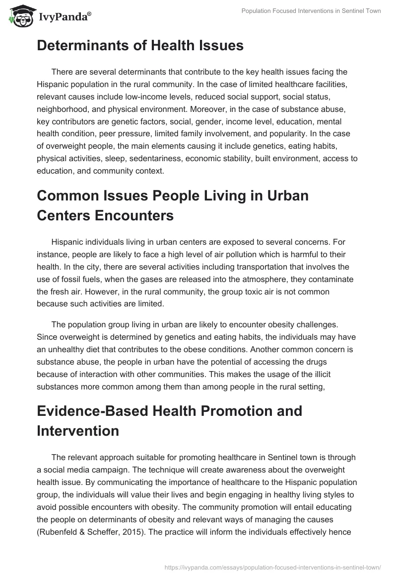 Population Focused Interventions in Sentinel Town. Page 3