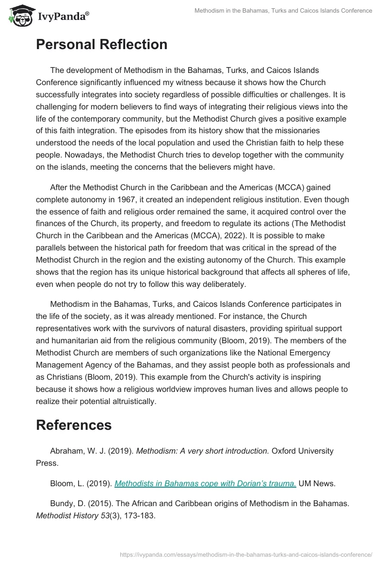 Methodism in the Bahamas, Turks and Caicos Islands Conference. Page 3