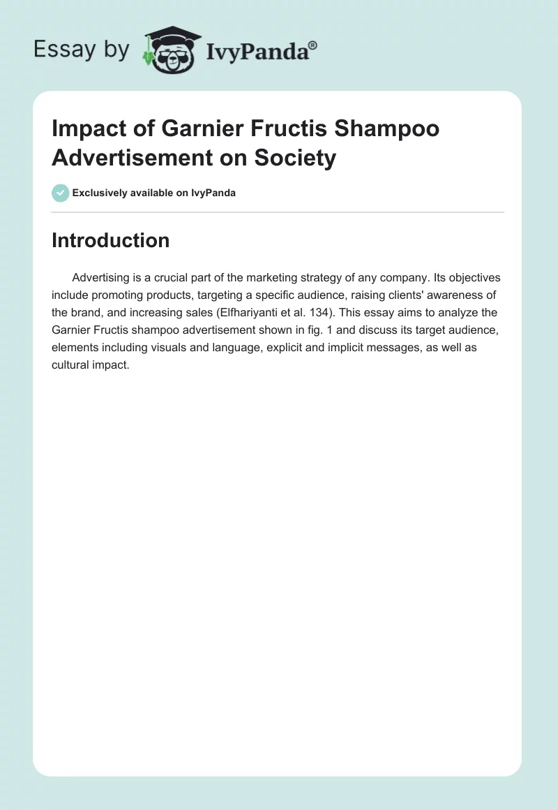 Impact of Garnier Fructis Shampoo Advertisement on Society. Page 1
