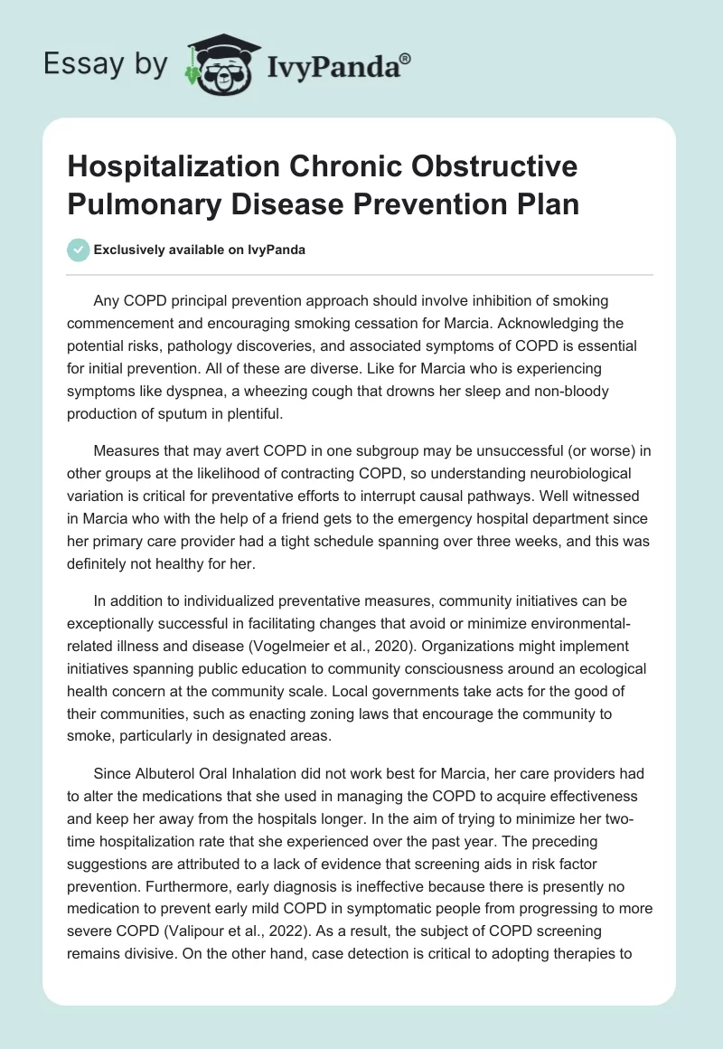 Hospitalization Chronic Obstructive Pulmonary Disease Prevention Plan. Page 1