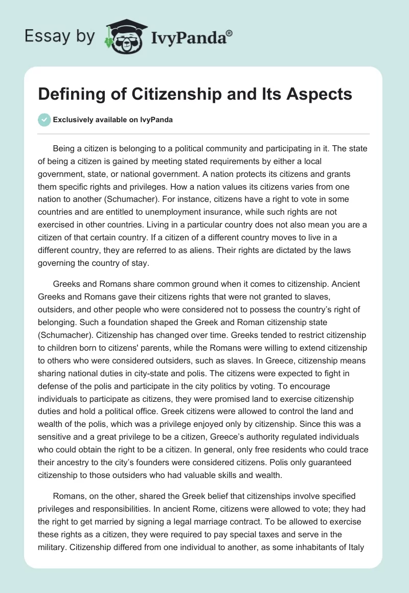 Defining of Citizenship and Its Aspects. Page 1
