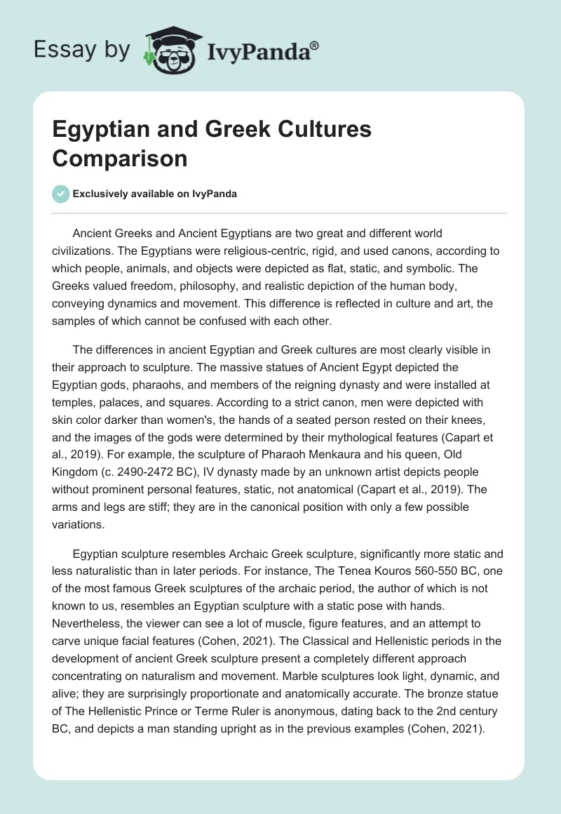 Egyptian and Greek Cultures Comparison. Page 1