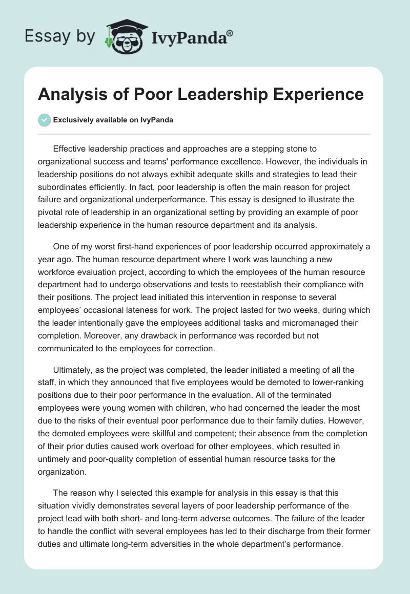Analysis of Poor Leadership Experience. Page 1