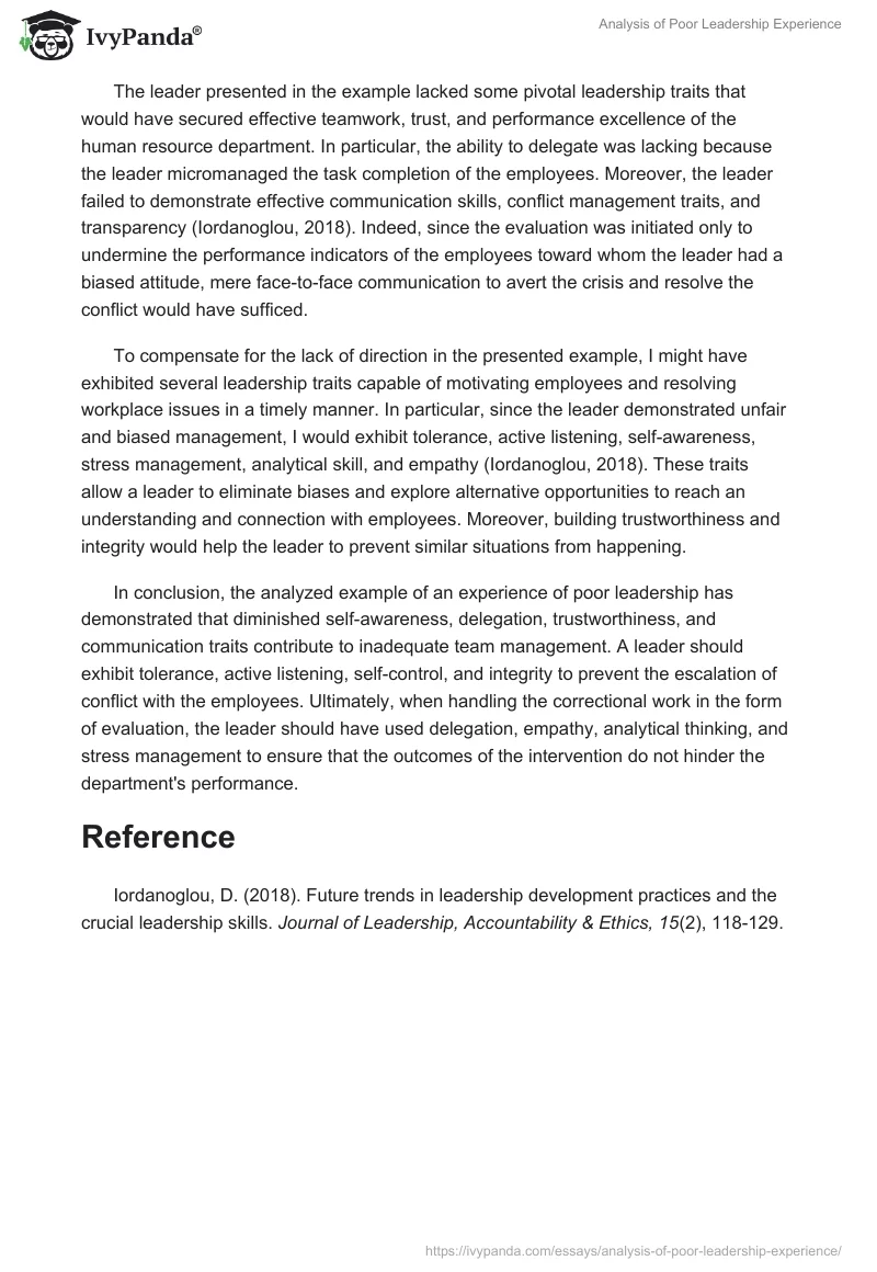 Analysis of Poor Leadership Experience. Page 2