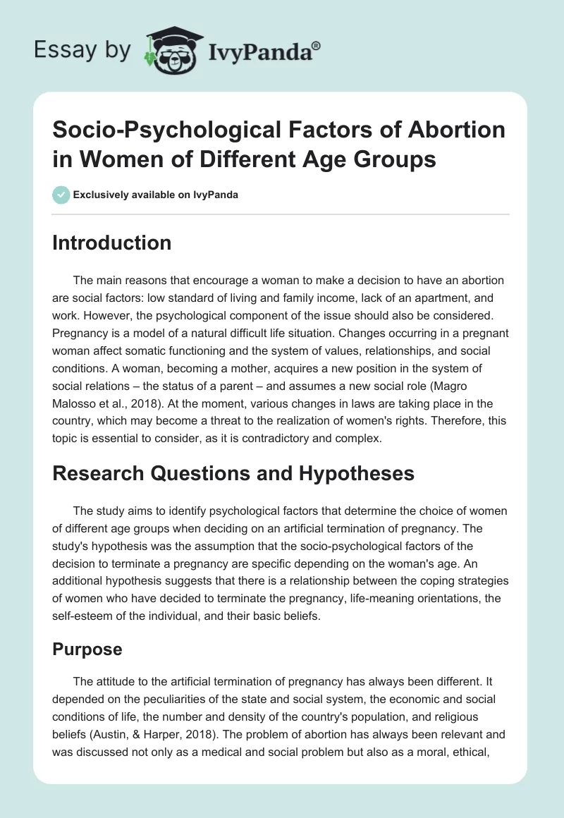 Socio-Psychological Factors of Abortion in Women of Different Age Groups. Page 1