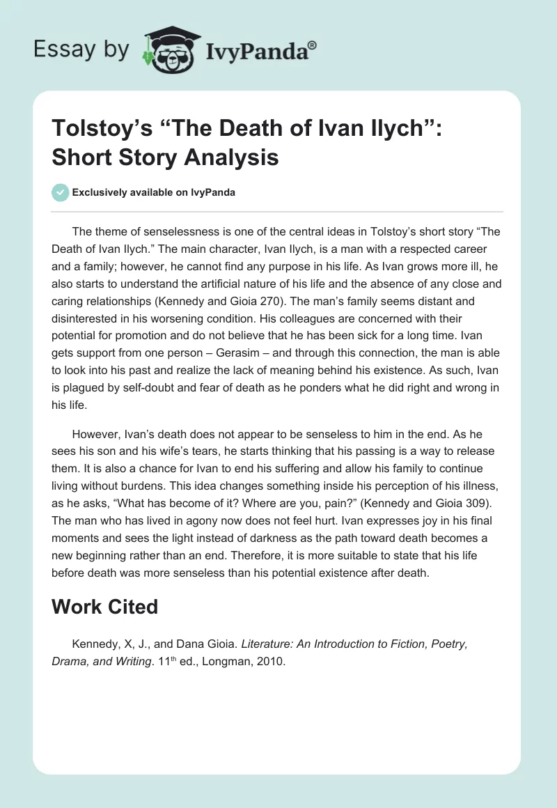 Tolstoy’s “The Death of Ivan Ilych”: Short Story Analysis. Page 1