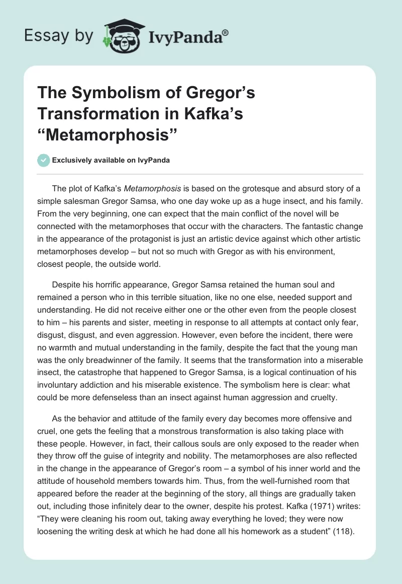 The Symbolism of Gregor’s Transformation in Kafka’s “The Metamorphosis”. Page 1