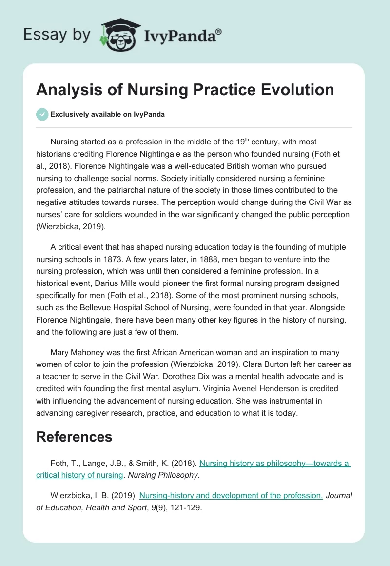 Analysis of Nursing Practice Evolution. Page 1