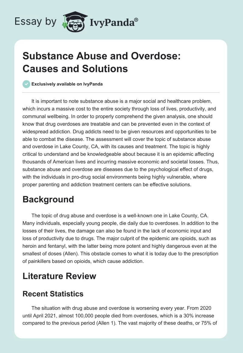 Substance Abuse and Overdose: Causes and Solutions. Page 1