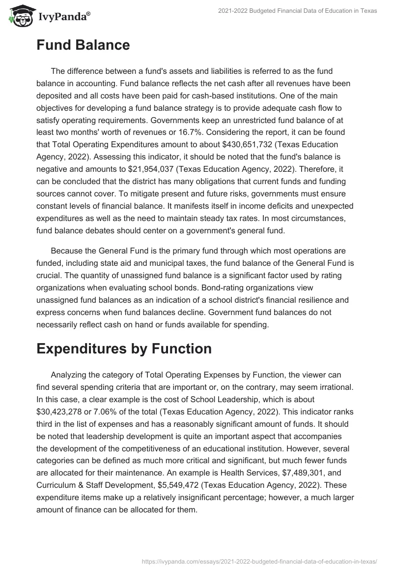 2021-2022 Budgeted Financial Data of Education in Texas. Page 2