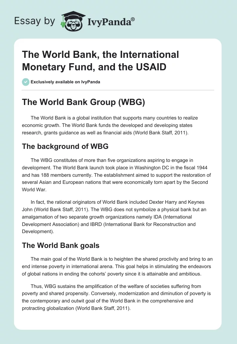 The World Bank, the International Monetary Fund, and the USAID. Page 1