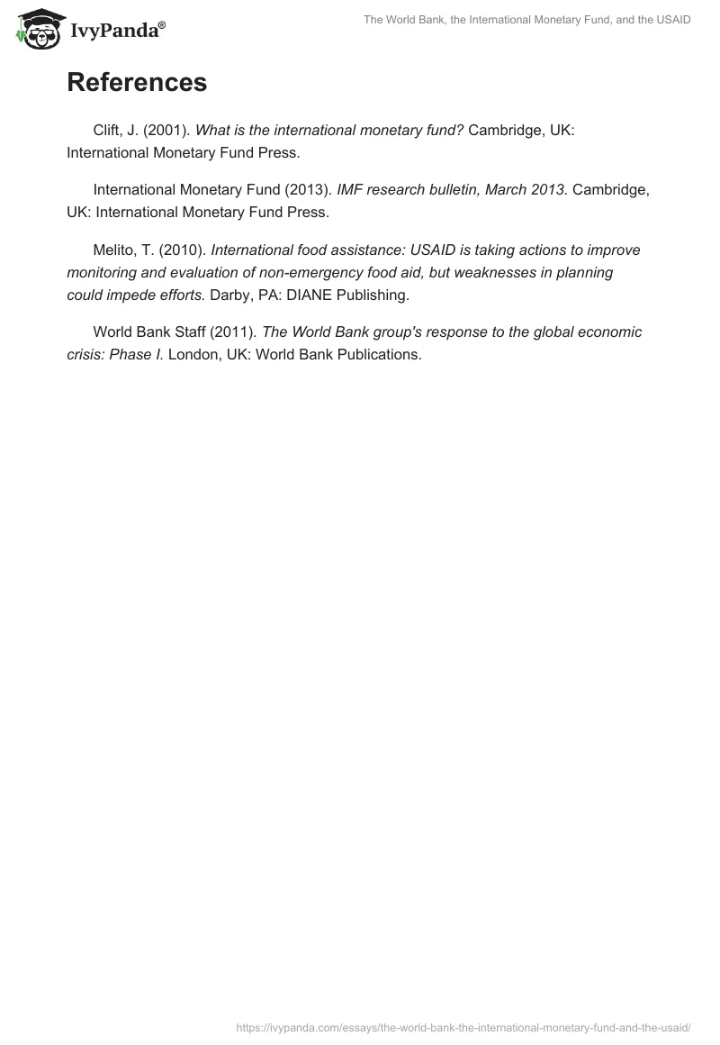 The World Bank, the International Monetary Fund, and the USAID. Page 4