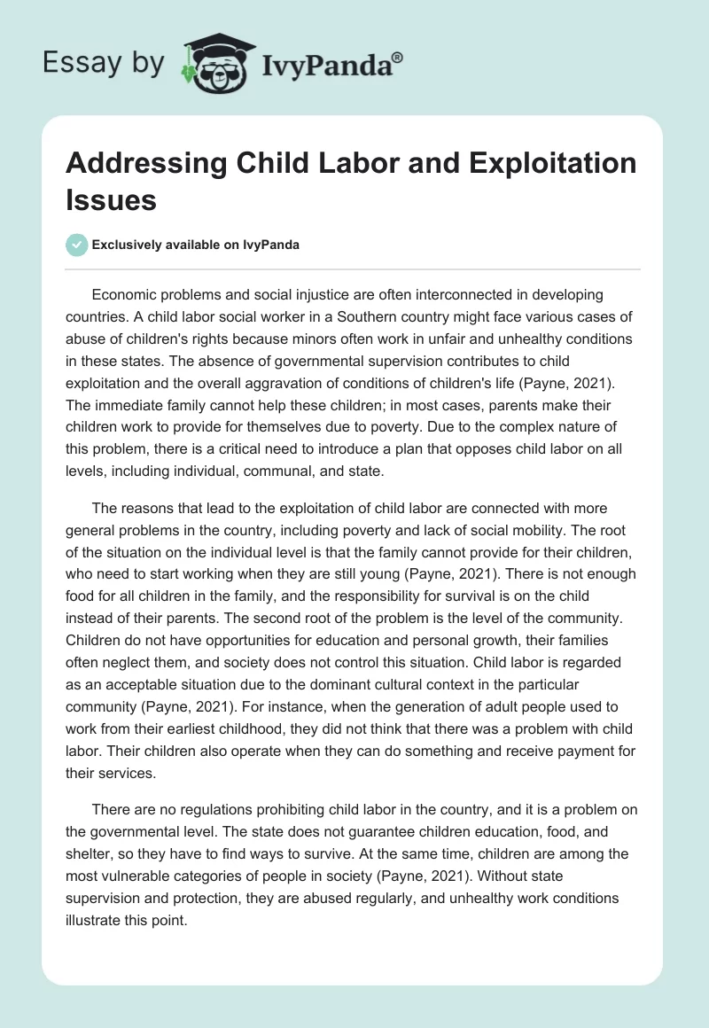 Addressing Child Labor and Exploitation Issues. Page 1
