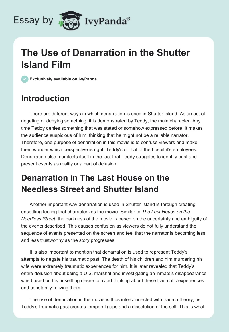 The Use of Denarration in the Shutter Island Film. Page 1