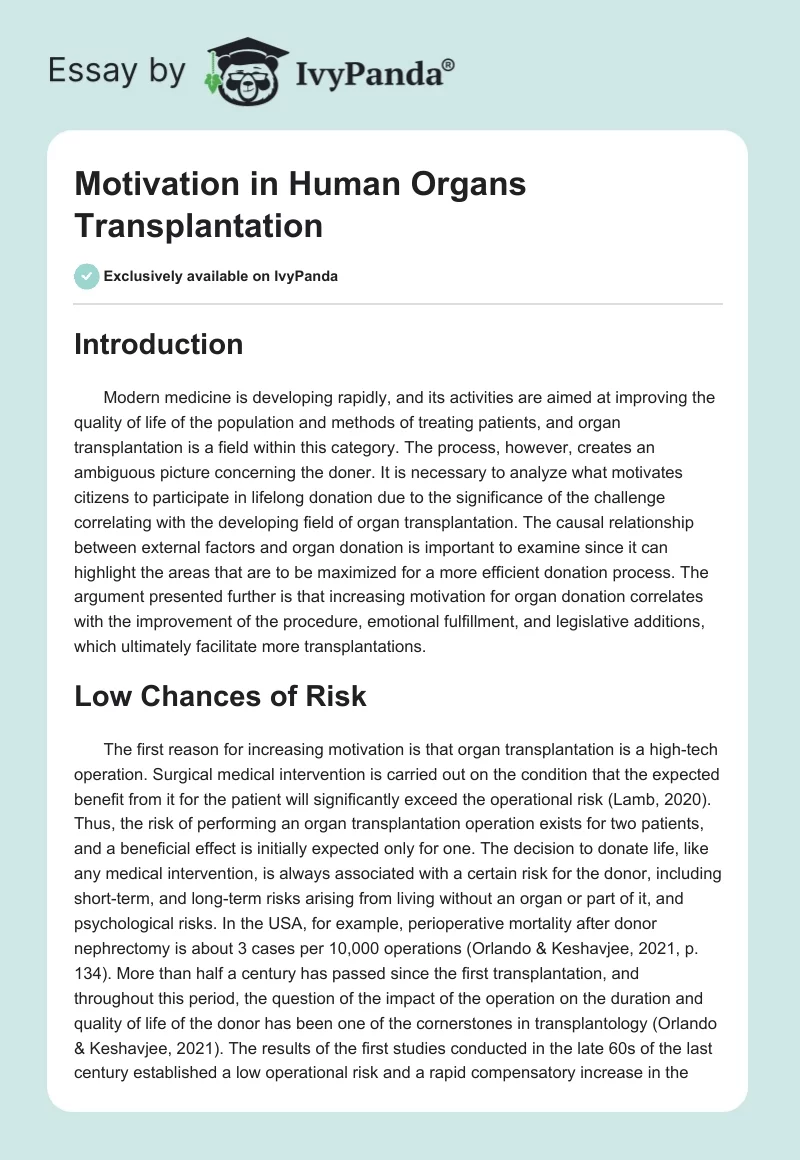 Motivation in Human Organs Transplantation. Page 1