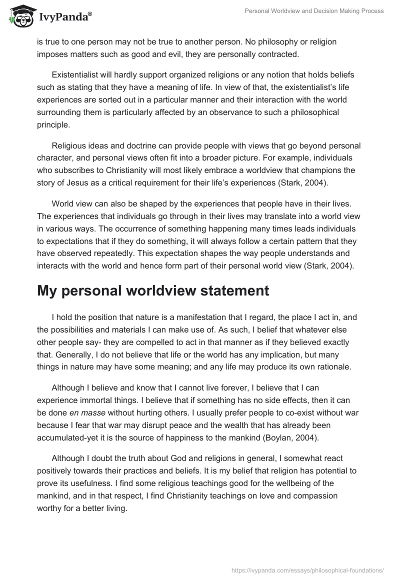 Personal Worldview and Decision Making Process. Page 2