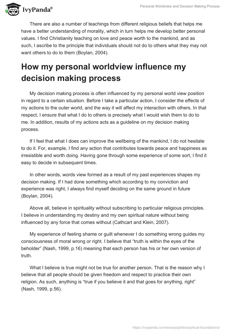 Personal Worldview and Decision Making Process. Page 3