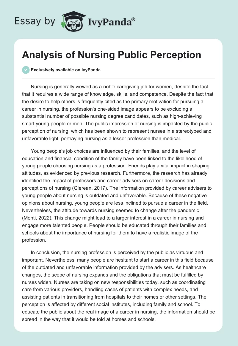 Analysis of Nursing Public Perception. Page 1