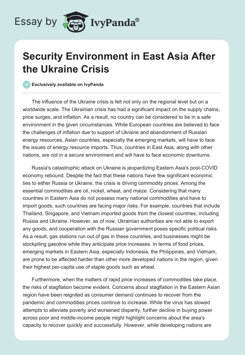 Security Environment in East Asia After the Ukraine Crisis. Page 1
