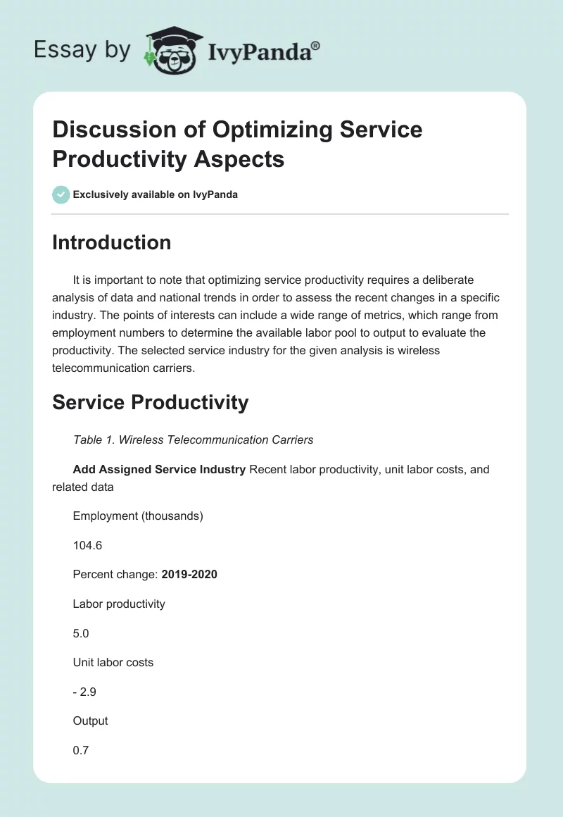 Discussion of Optimizing Service Productivity Aspects. Page 1