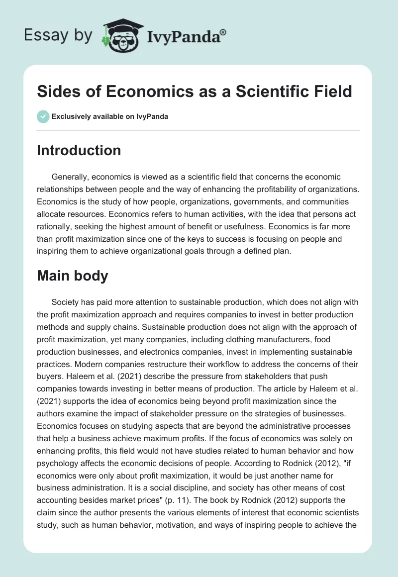 Sides of Economics as a Scientific Field. Page 1