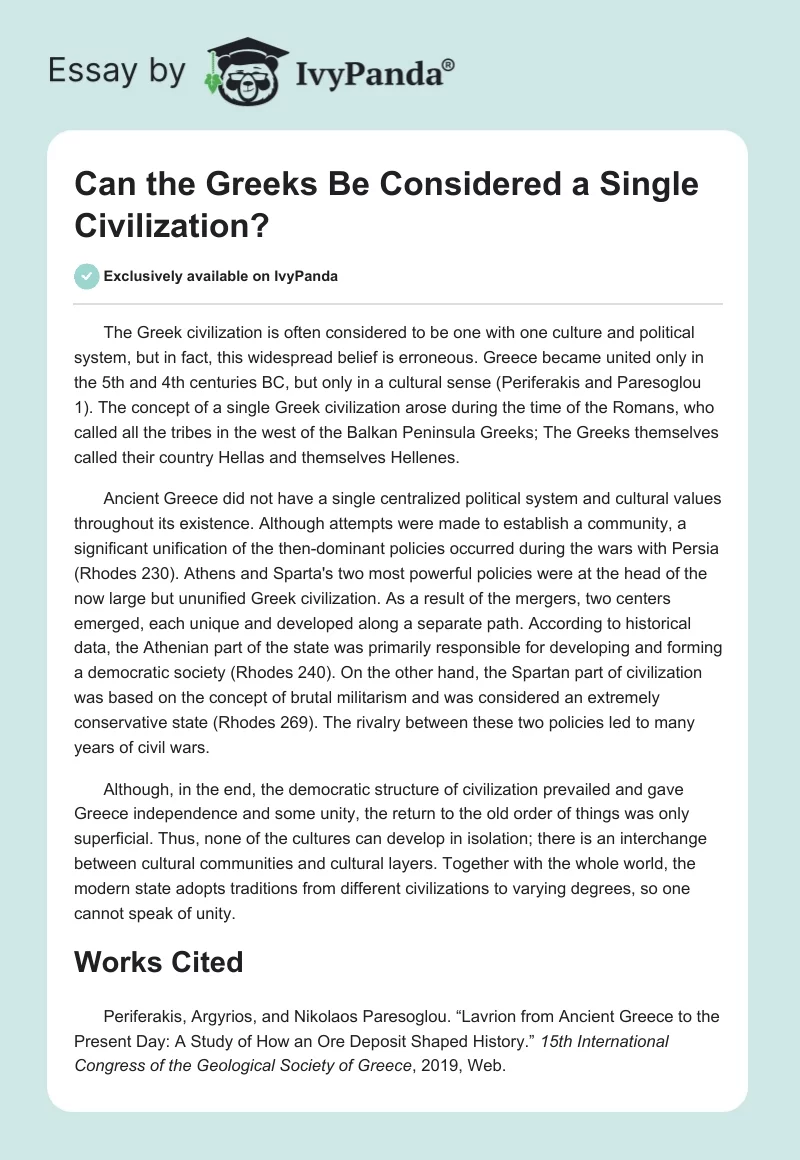 Can the Greeks Be Considered a Single Civilization?. Page 1