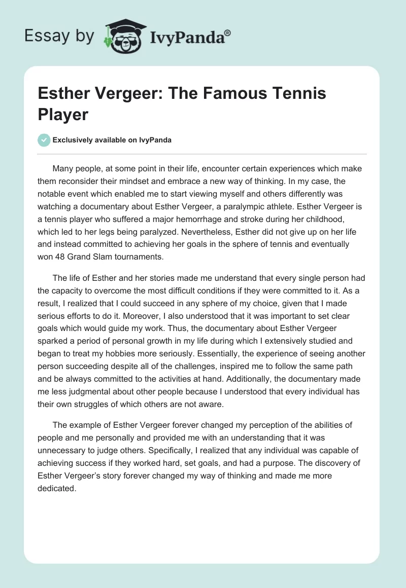 Esther Vergeer: The Famous Tennis Player. Page 1