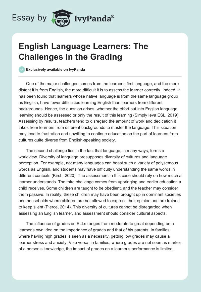 English Language Learners: The Challenges in the Grading. Page 1