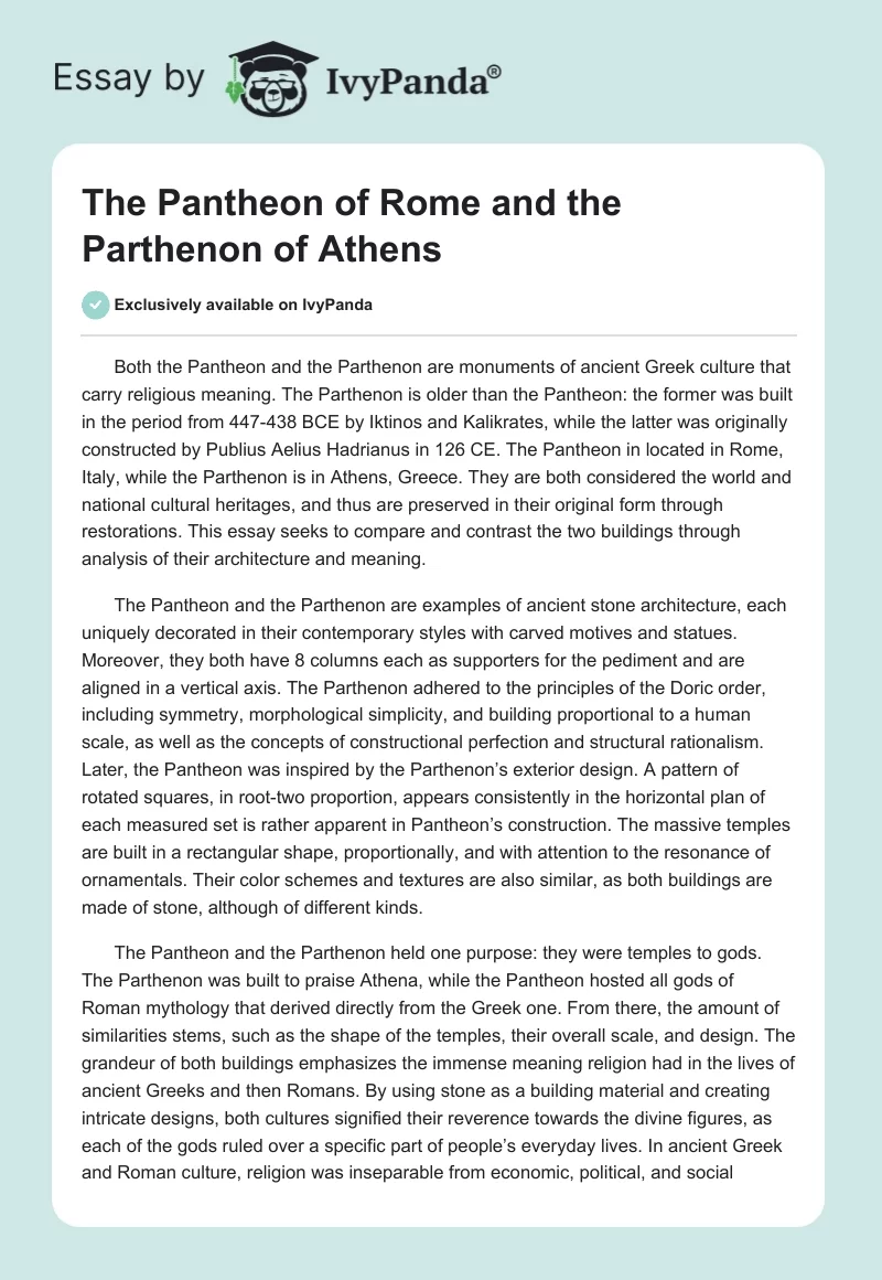 The Pantheon of Rome and the Parthenon of Athens. Page 1