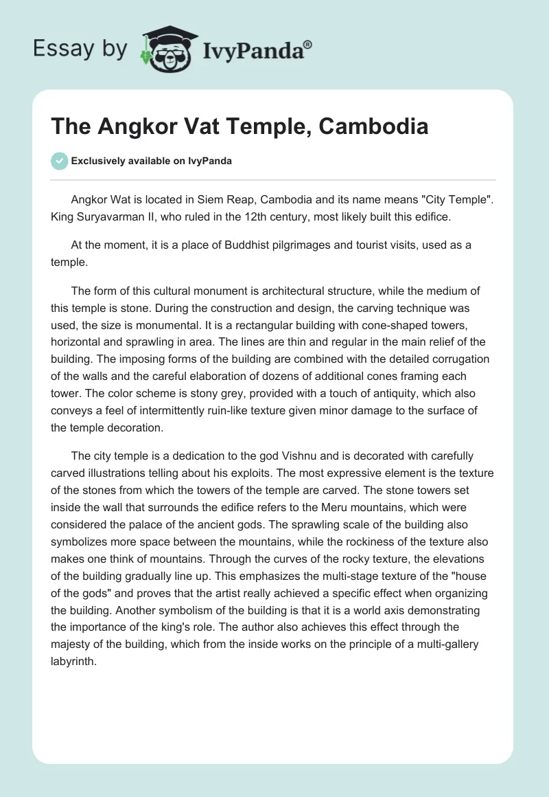 The Angkor Vat Temple, Cambodia. Page 1