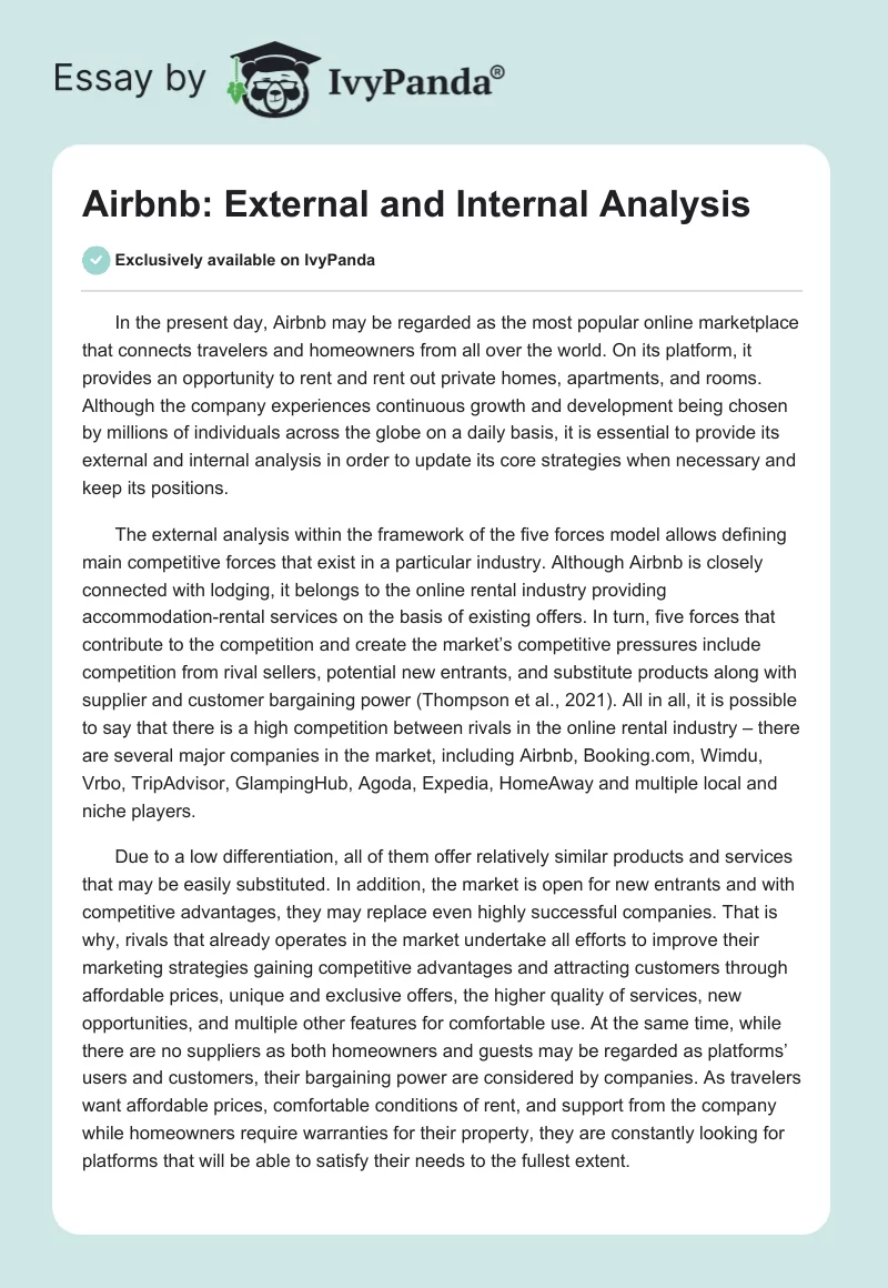 Airbnb: External and Internal Analysis. Page 1