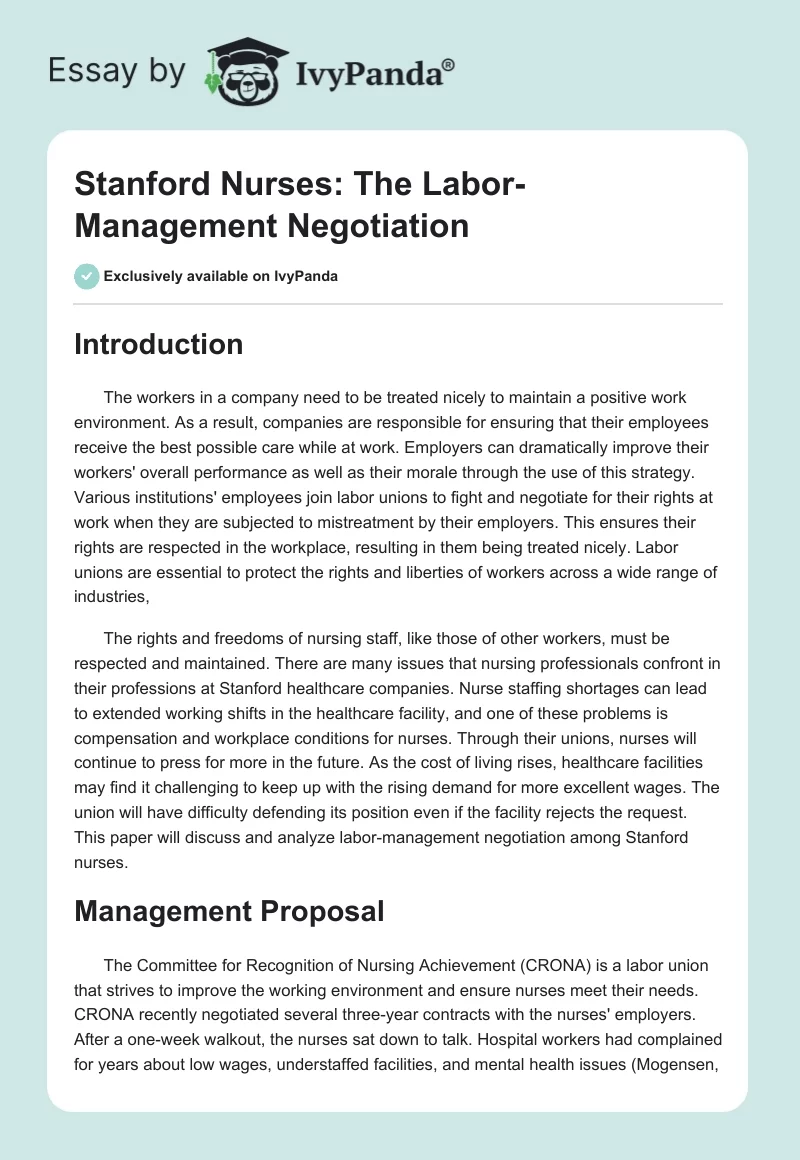 Stanford Nurses: The Labor-Management Negotiation. Page 1