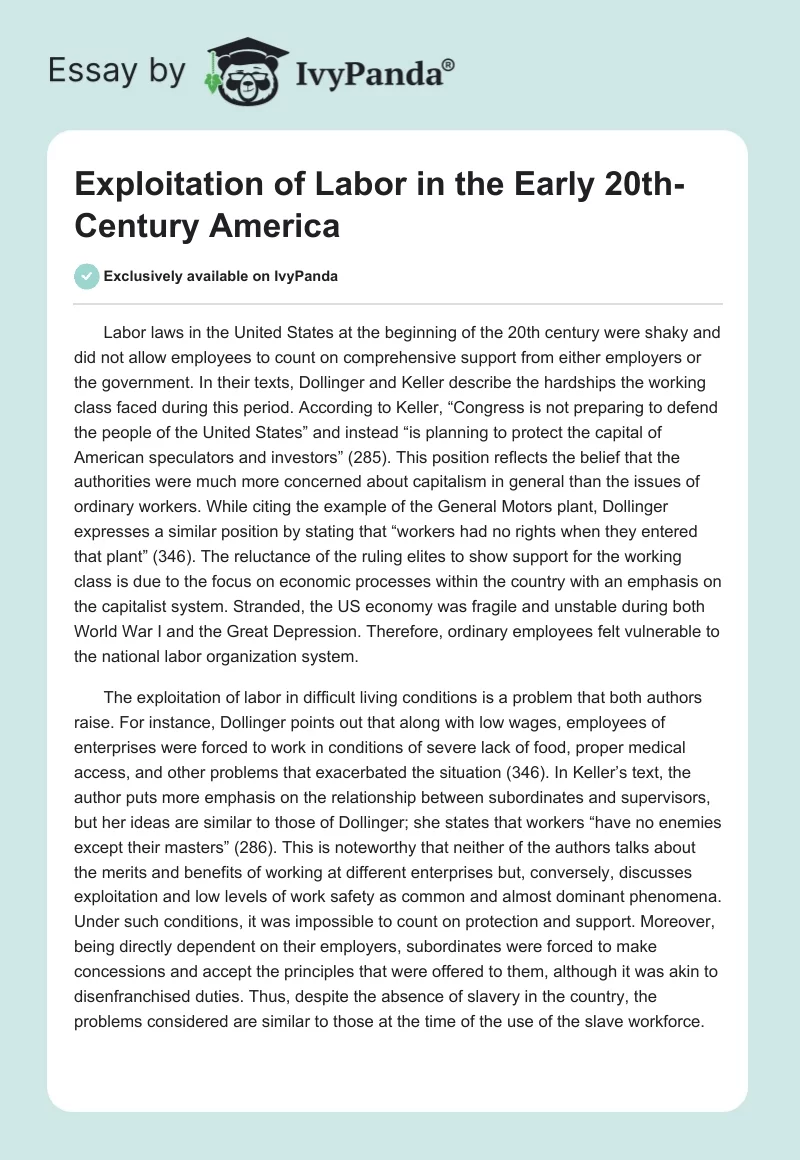 Exploitation of Labor in the Early 20th-Century America. Page 1