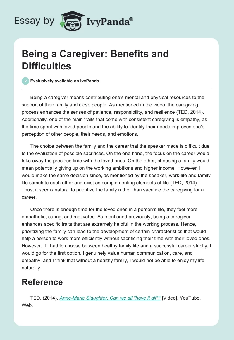 Being a Caregiver: Benefits and Difficulties. Page 1