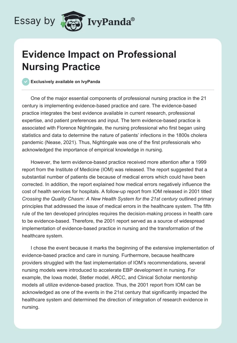 Evidence Impact on Professional Nursing Practice. Page 1