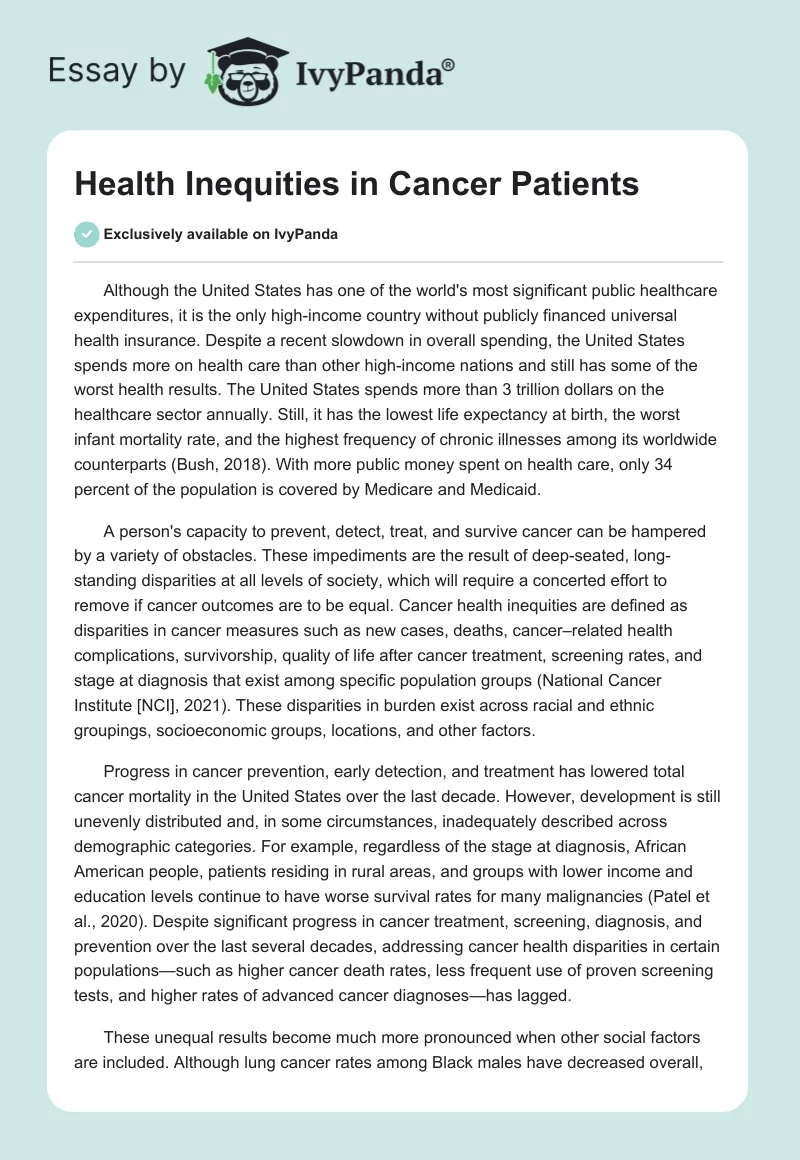Health Inequities in Cancer Patients. Page 1
