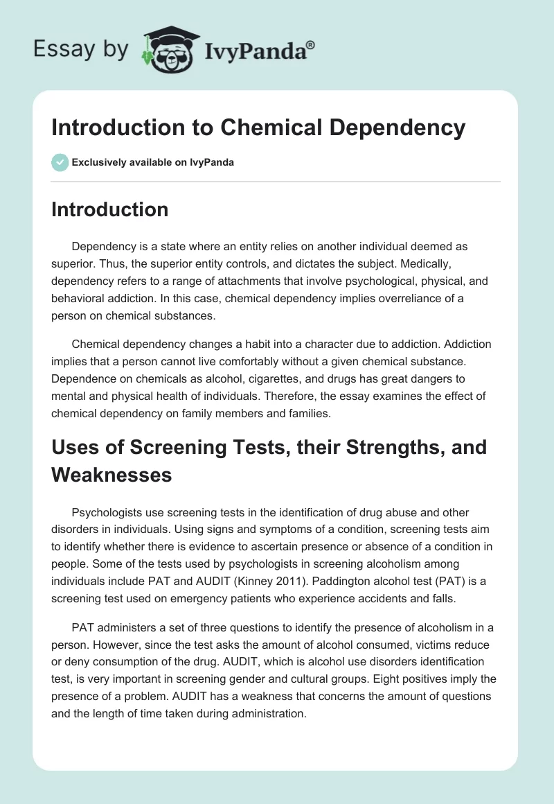 Introduction to Chemical Dependency. Page 1