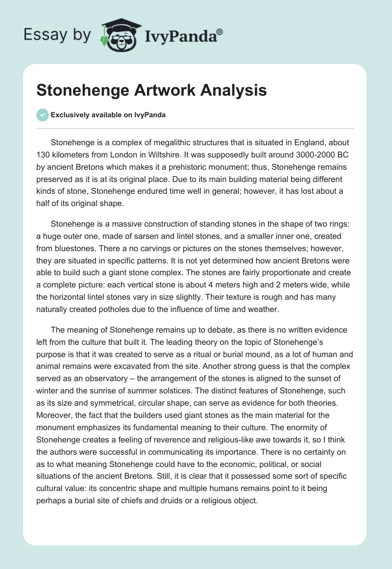 Stonehenge Artwork Analysis. Page 1