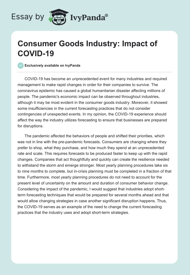 Consumer Goods Industry: Impact of COVID-19. Page 1
