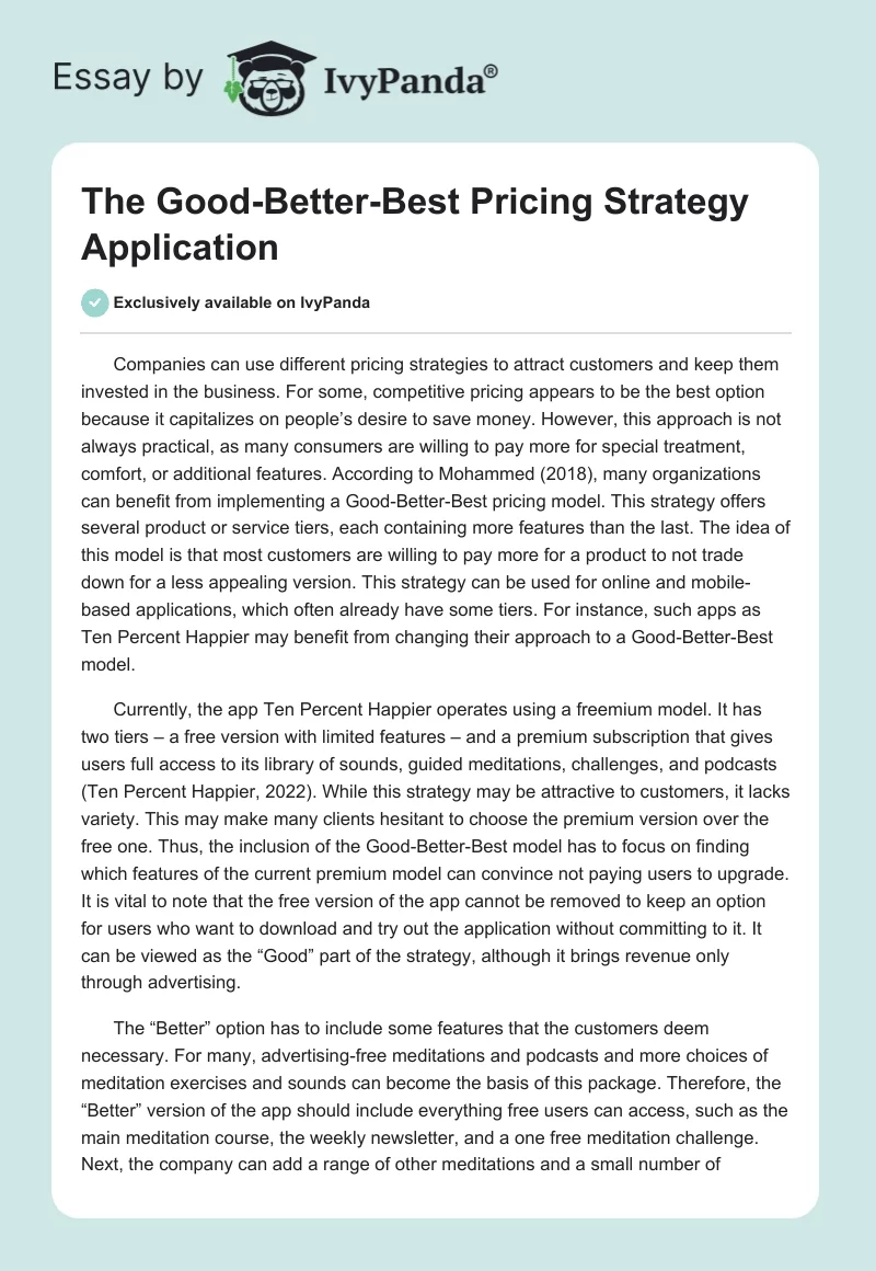 The Good-Better-Best Pricing Strategy Application. Page 1