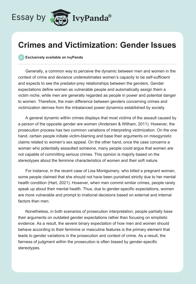 Crimes and Victimization: Gender Issues. Page 1