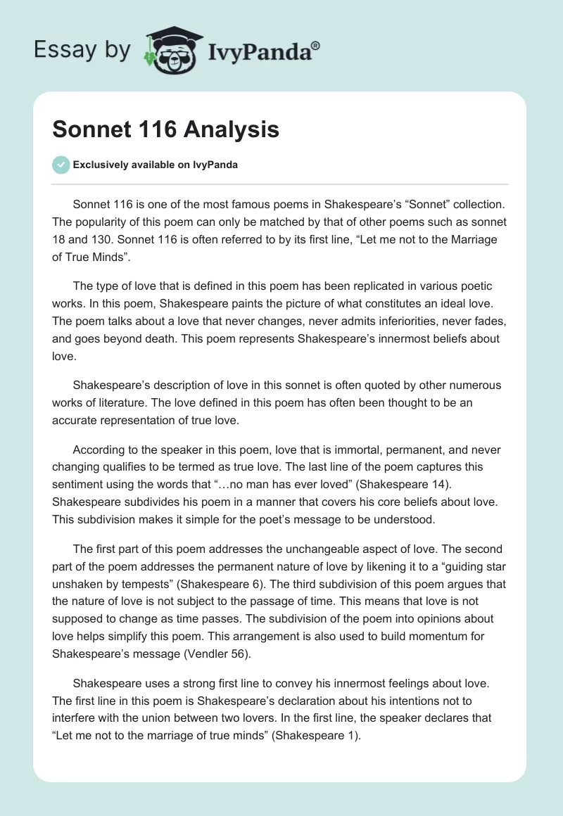 Sonnet 116 Analysis. Page 1