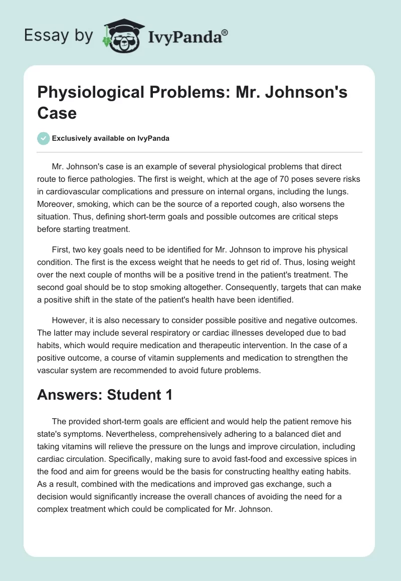 Physiological Problems: Mr. Johnson's Case. Page 1