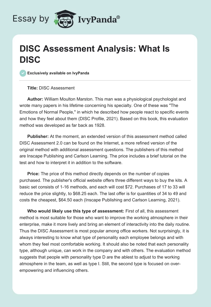 DISC Assessment Analysis: What Is DISC. Page 1