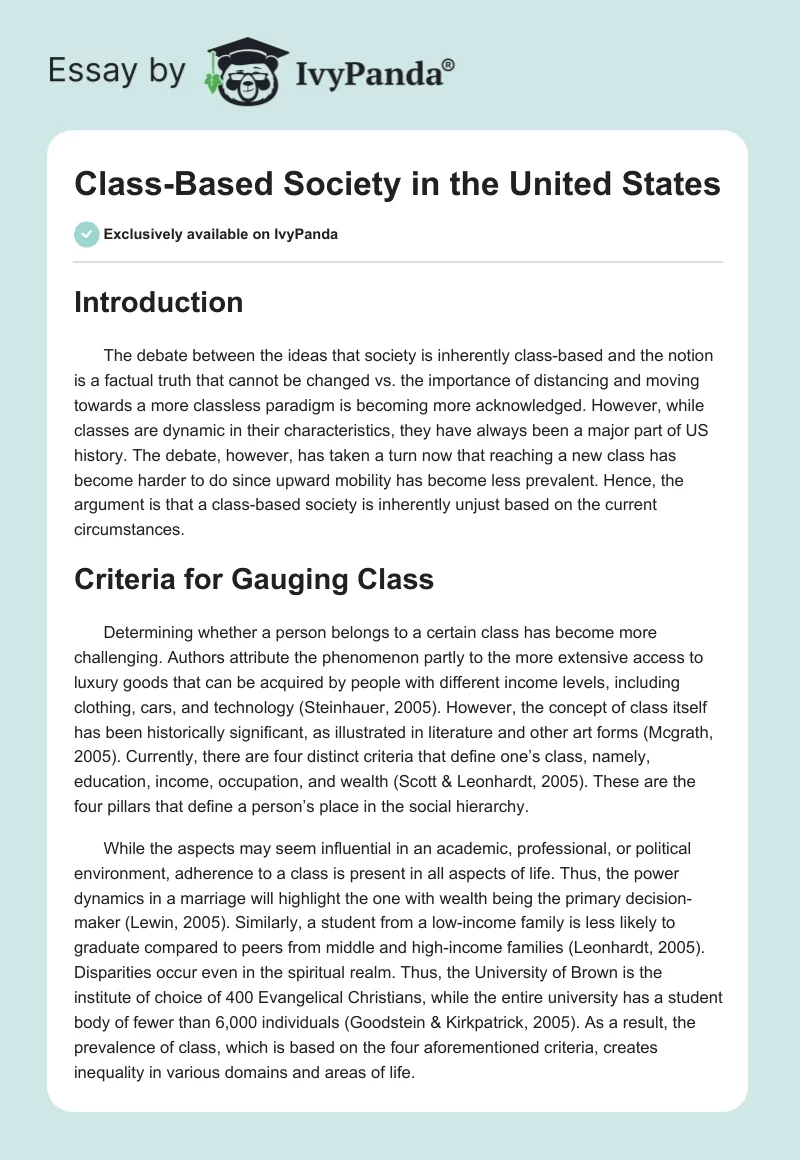 Class-Based Society in the United States. Page 1