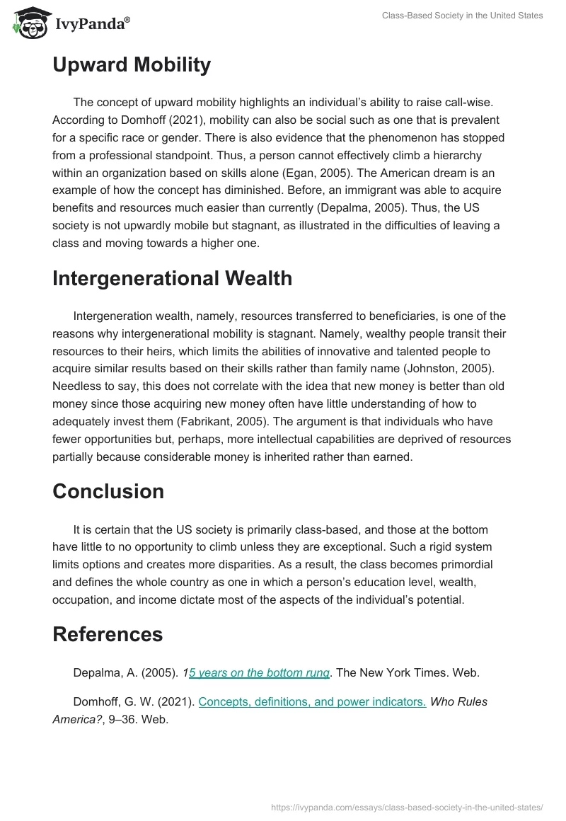 Class-Based Society in the United States. Page 2