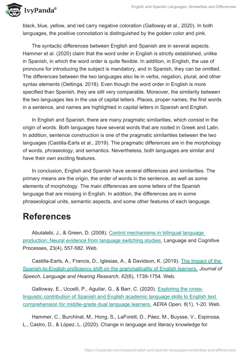 English and Spanish Languages: Similarities and Differencies. Page 2